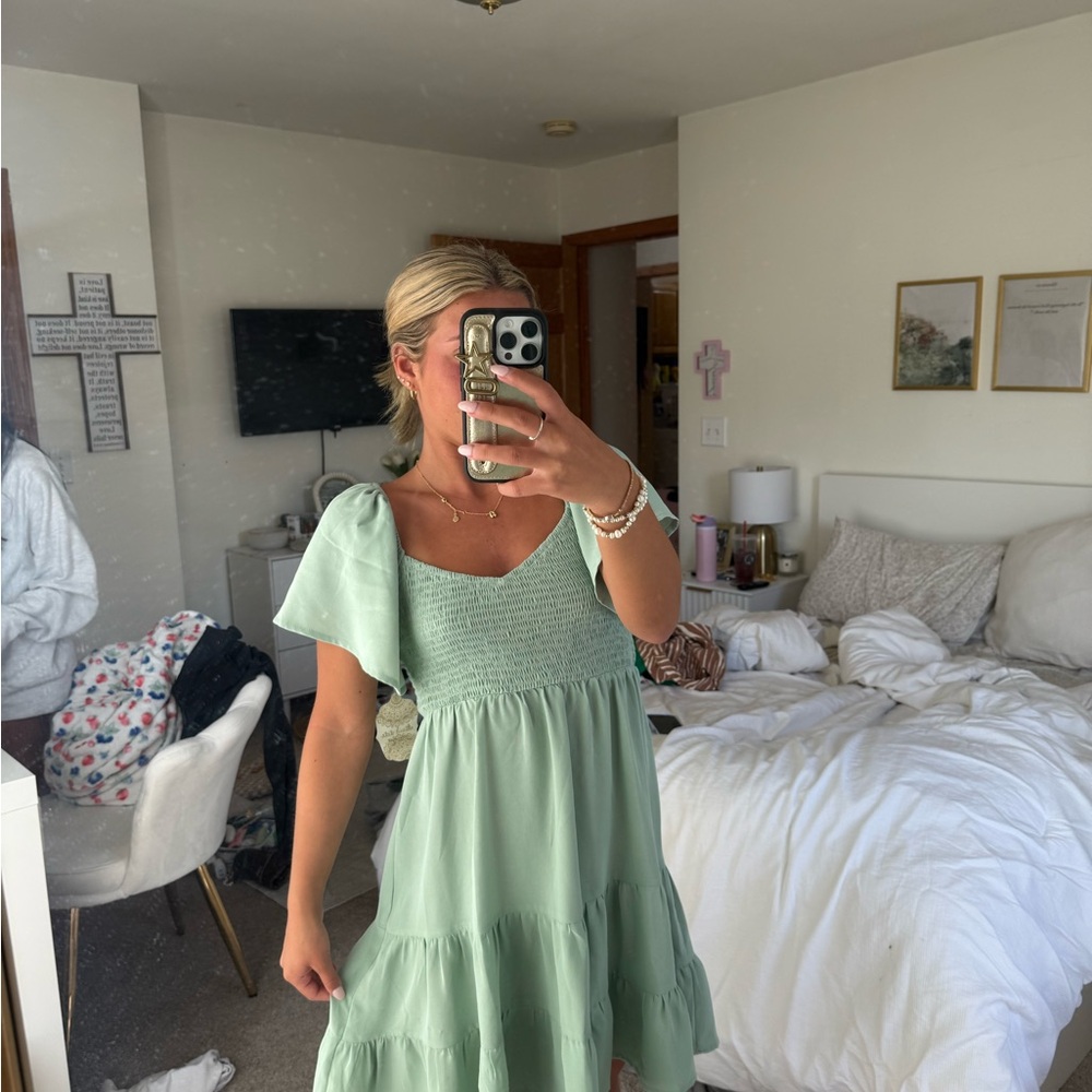 Mint Green Ruffle Sleeve Dress